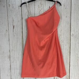 Laundry by Shelli Segal Dress Womens 10 Coral Pink One Shoulder Side Zip STAINS